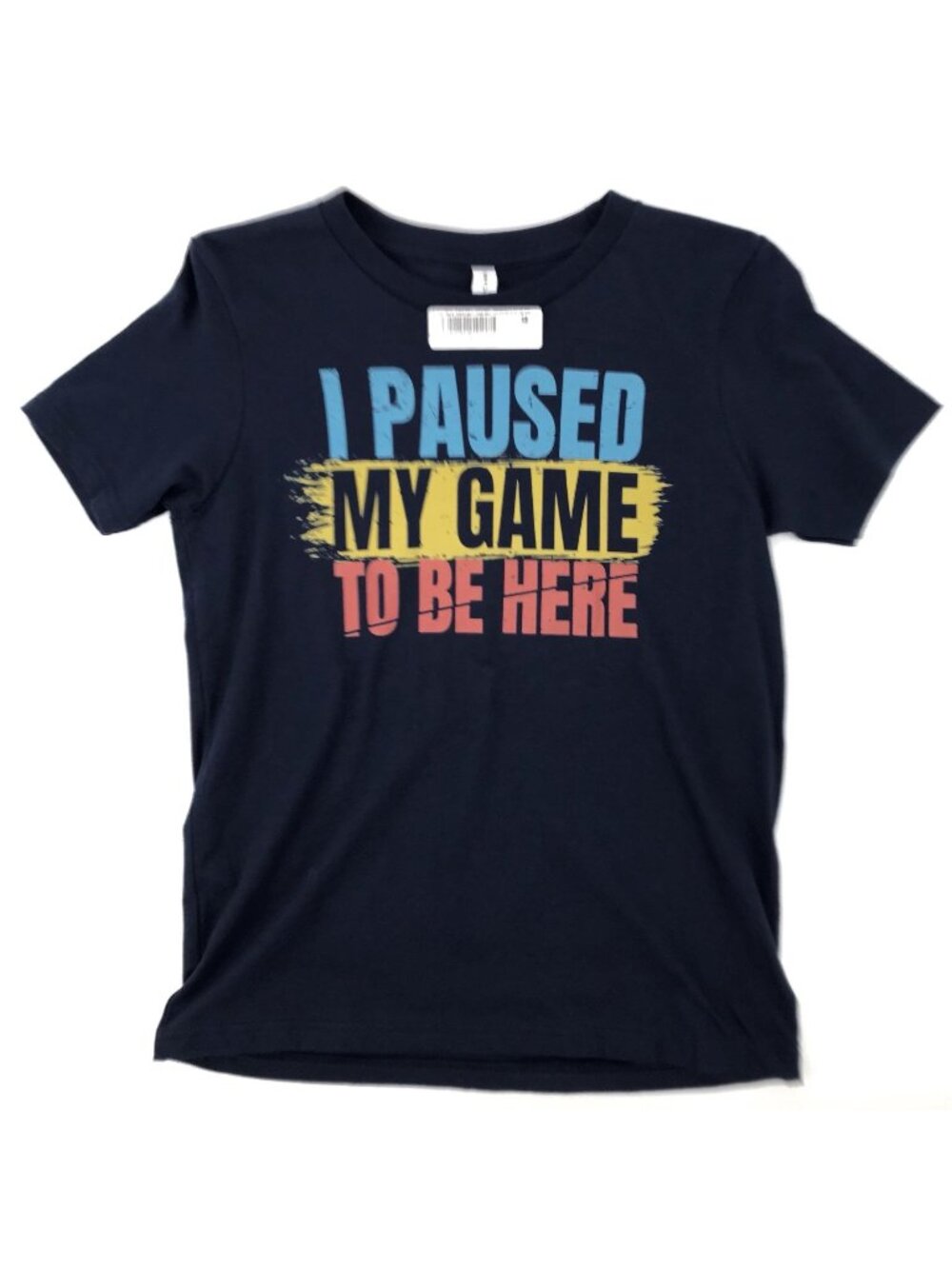 Bella+Canvas "I Paused My Game To Be Here Navy" Graphic T-Shirt Youth L Cotton